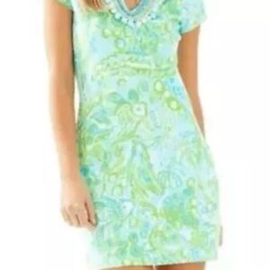 Lilly pulitzerer women’s green harper any fins possible pom pom shirt dress
